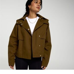 NWT Calia  Women’s Cropped Trench Jacket in Dark Olive Khaki. Removable hood